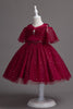 Load image into Gallery viewer, En linje av skulderen burgunder tyll jente kjole