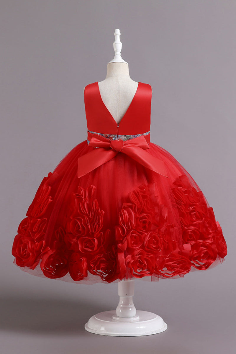 Load image into Gallery viewer, Fuchsia A Line Sequin Flower Girls&#39; Party Dress med sløyfe