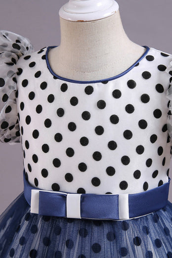 Red Polka Dots Bow Girls' Dress med Puff Sleeves