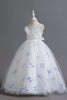 Load image into Gallery viewer, Hvit ermeløs jentefestkjole med rumpefluer