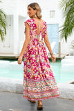 Rød Floral Boho Maxi kjole med Slit