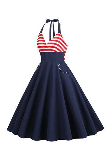 Striper Halter Swing kjole fra 1950-tallet