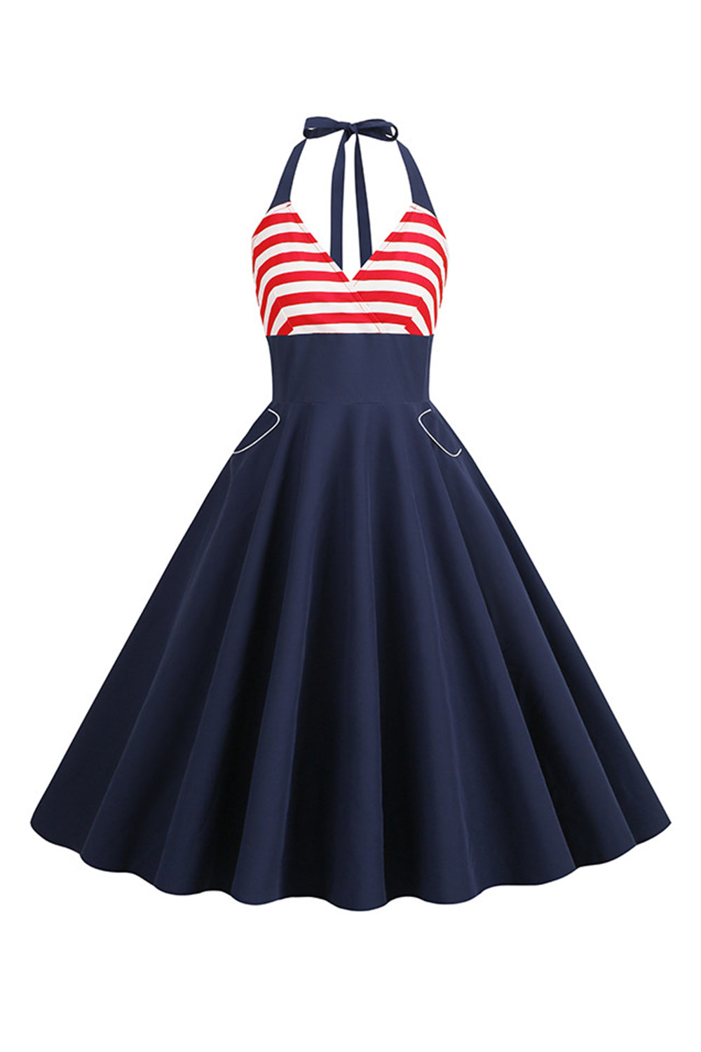 Striper Halter Swing kjole fra 1950-tallet