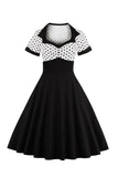 Black Polka Dots Swing 1950-tallet kjole med korte ermer