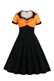 Black Polka Dots Swing 1950-tallet kjole med korte ermer