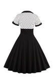 Black Polka Dots Swing 1950-tallet kjole med korte ermer