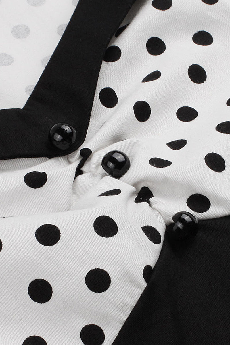 Load image into Gallery viewer, Black Polka Dots Swing 1950-tallet kjole med korte ermer