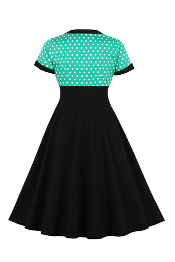 Black Polka Dots Swing 1950-tallet kjole med korte ermer
