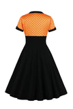 Black Polka Dots Swing 1950-tallet kjole med korte ermer