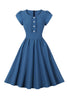 Load image into Gallery viewer, Blue Plaid Swing 1950-tallet Kjole med Ruffles
