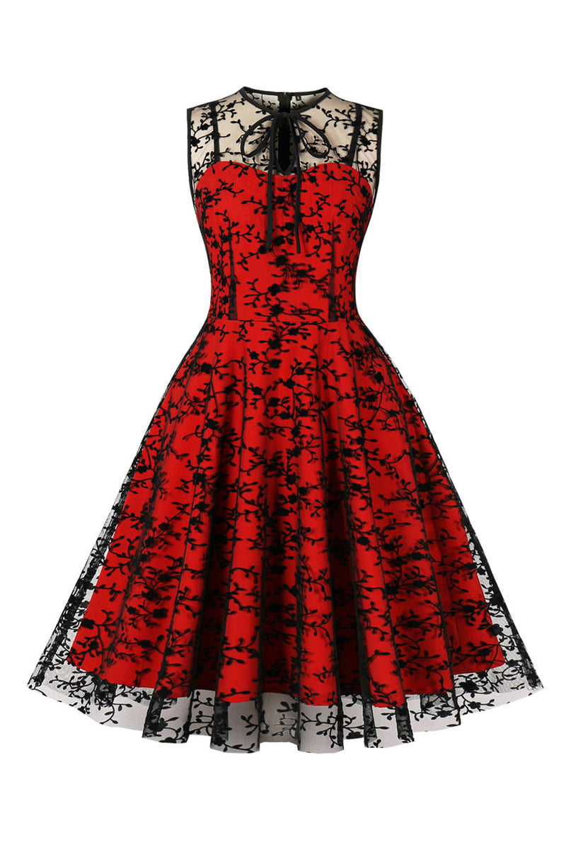 Load image into Gallery viewer, Rød blonder svinge vintage kjole