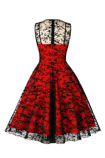 Rød blonder svinge vintage kjole