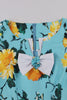 Load image into Gallery viewer, Blå blomst print korte ermer vintage kjole