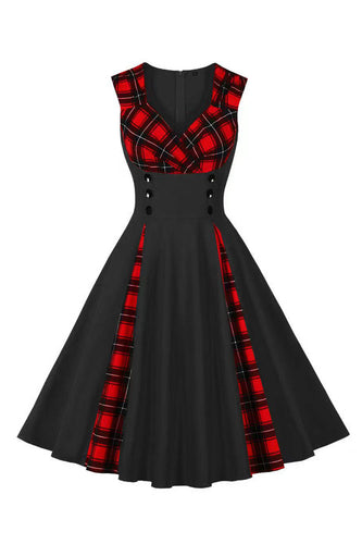 svart rutete swing 1950-tallet kjole