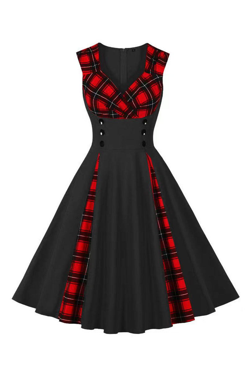 Load image into Gallery viewer, svart rutete swing 1950-tallet kjole