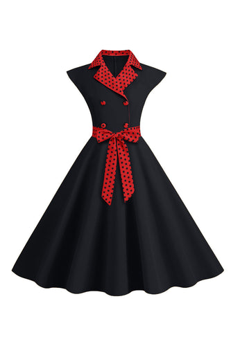 Black Polka Dots Swing 1950-tallet kjole med sløyfe