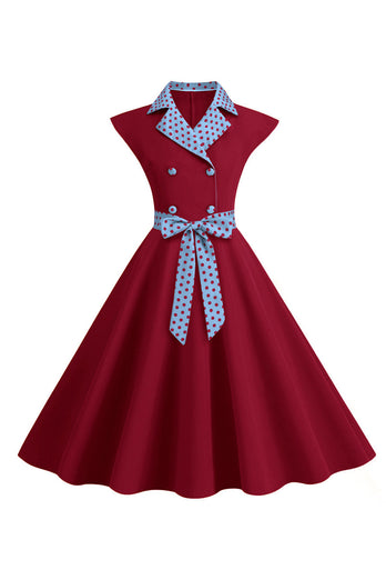Black Polka Dots Swing 1950-tallet kjole med sløyfe
