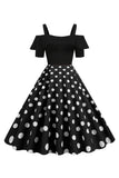 Svart kald skulder Polka Dots kjole fra 1950-tallet