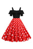 Load image into Gallery viewer, Svart kald skulder Polka Dots kjole fra 1950-tallet