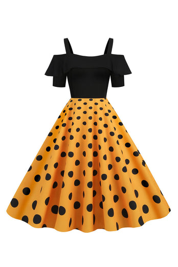 Svart kald skulder Polka Dots kjole fra 1950-tallet