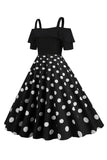 Svart kald skulder Polka Dots kjole fra 1950-tallet