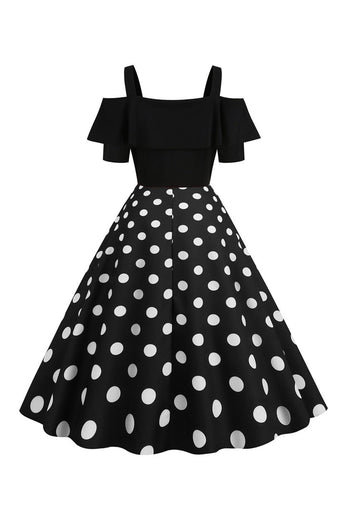 Svart kald skulder Polka Dots kjole fra 1950-tallet