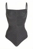 Black Stripe High Waist One Piece badedrakt med strandskjørt