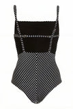 Black Stripe High Waist One Piece badedrakt med strandskjørt