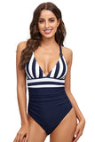 Stripe One Piece High Waist Navy badetøy