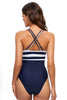 Load image into Gallery viewer, Stripe One Piece High Waist Navy badetøy