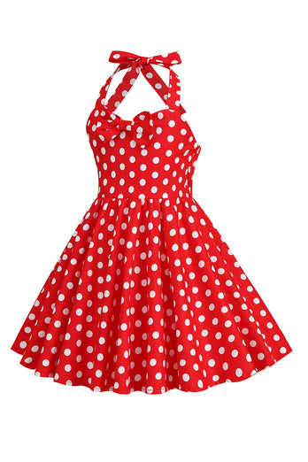 Halter Red Vintage Polka Dot 50's Girls kjole med sløyfe