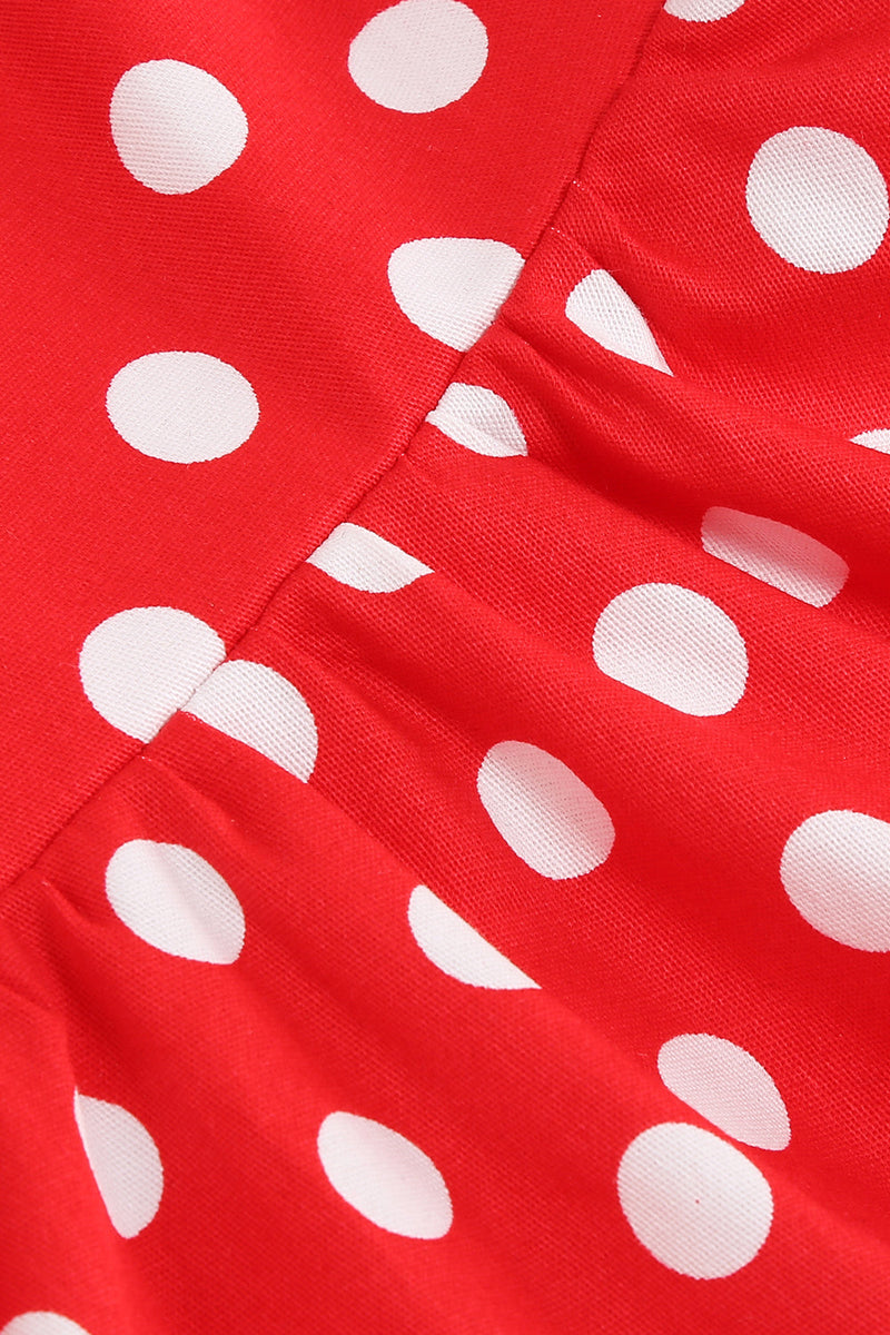 Load image into Gallery viewer, Halter Red Vintage Polka Dot 50&#39;s Girls kjole med sløyfe