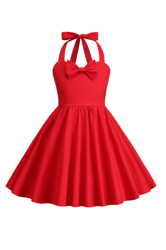 Halter Red Vintage Girls kjole med sløyfe