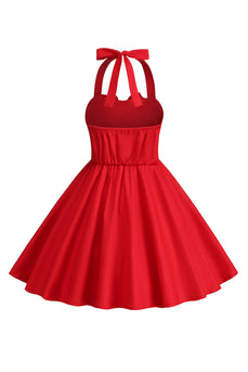Halter Red Vintage Girls kjole med sløyfe