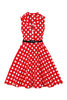 Load image into Gallery viewer, V-Neck Red Vintage Polka Dot 50&#39;s Girls kjole med belte