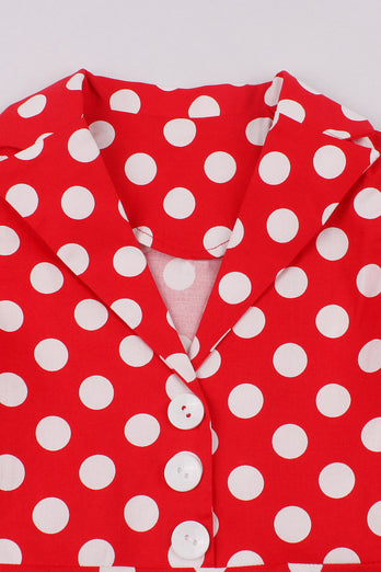 V-Neck Red Vintage Polka Dot 50's Girls kjole med belte