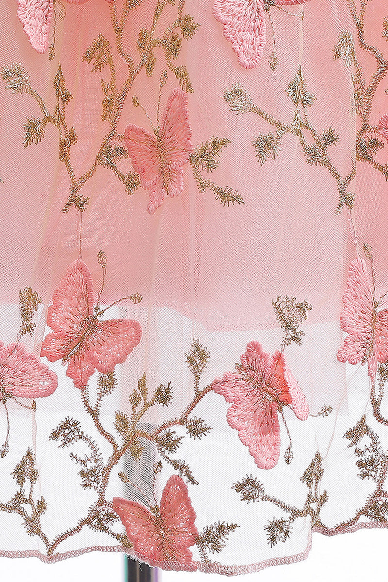 Load image into Gallery viewer, En linje rosa sløyfe jenter kjole med appliques