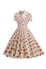 Load image into Gallery viewer, Røde prikker vintage kjole med korte ermer