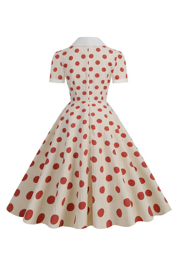 Røde prikker vintage kjole med korte ermer