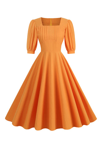 Oransje halvermer Firkantet hals kjole fra 1950-tallet