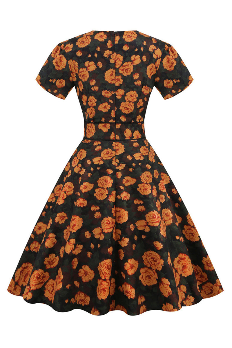 Load image into Gallery viewer, Rosa V Neck Flower Print Swing Vintage kjole