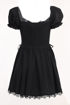 Puff ermer svart kjole fra 1950-tallet med blonder