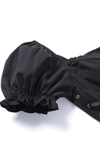 Puff ermer svart kjole fra 1950-tallet med blonder