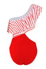 Load image into Gallery viewer, En skulderstripe rødt badetøy med volanger