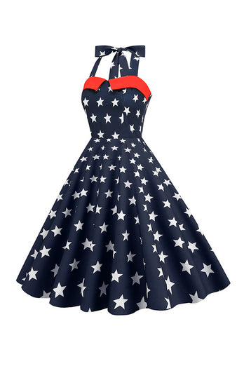 Røde stjerner trykket Halter kjole fra 1950-tallet