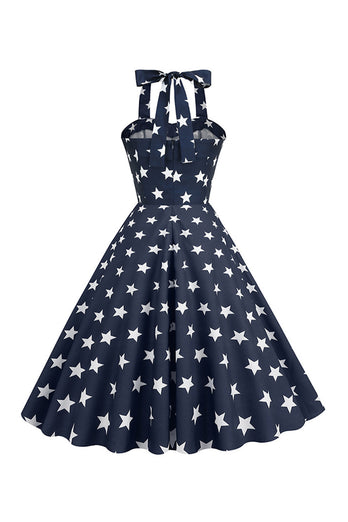Røde stjerner trykket Halter kjole fra 1950-tallet