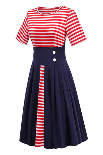 Røde striper kortermet kjole fra 1950-tallet