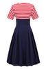 Load image into Gallery viewer, Røde striper kortermet kjole fra 1950-tallet