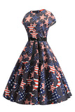 Black Cap Ermer American Flag Trykt Vintage Dress