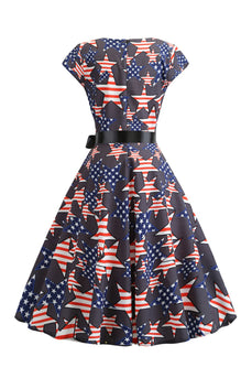 Black Cap Ermer American Flag Trykt Vintage Dress